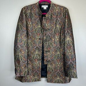 Dressbarn L Multicolor Paisley Suit Jacket Metallic Oriental Toggle Buttons